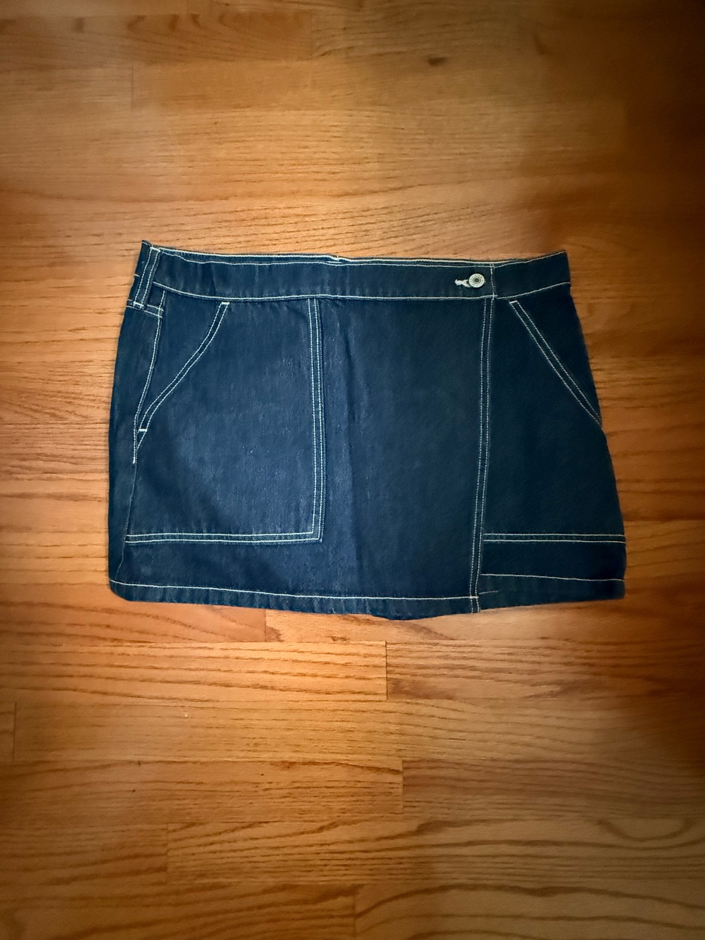 Abercrombie Dark Blue Denim Mini Skirt with Contrast Stitching